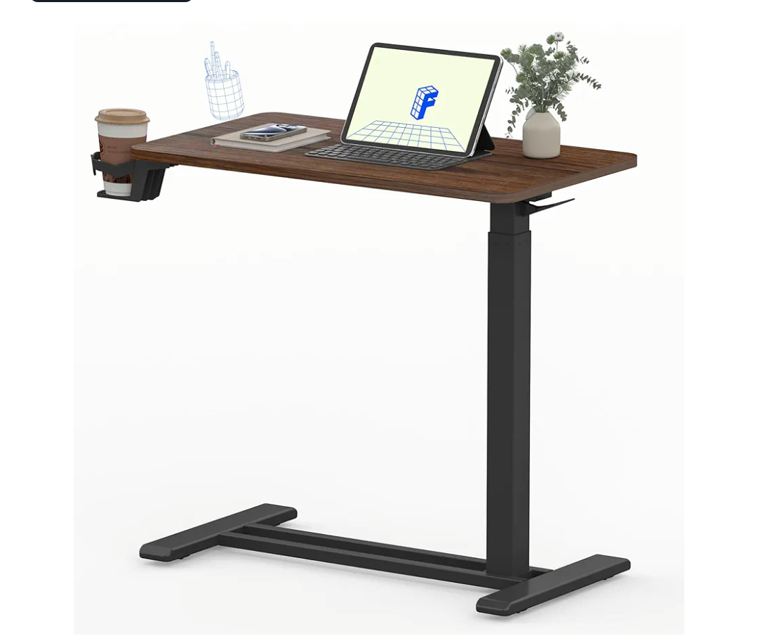 FLEXISPOT Mobile Standing Desk with Wheels Pneumatic Laptop Desk Rolling Computer Cart Movable Height Adjustable Small Sit Stand Desk Computer Workstations Home Use, 27.6" W x 15.7" D, Mahogany