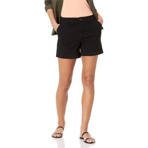Amazon Essentials Women's Mid-Rise Slim-Fit 5 Inch Inseam Khaki Short (12, Black)