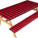 BBTO Vinyl Picnic Table and Bench Set 72" x 30" Waterproof Elastic Table Cover Flannel Backed Rectangular Fitted Cover