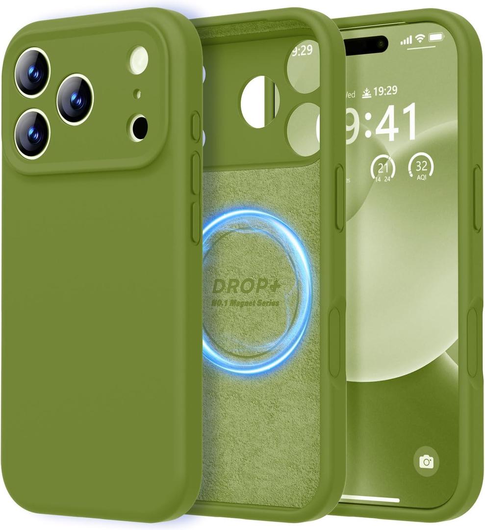 LOVE 3000 Designed for iPhone 17 Pro Max Case, Premium Silicone [Compatible with Magsafe][Soft Anti-Scratch Microfiber Lining] Shockproof Protective Phone Case for Men Women 6.9", Cedar Green