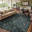8x10 Area Rugs for Living Room, Floral Vintage Washable Rugs, Soft Boho Non-Slip Low Pile Carpets, Large Area Rug for Dining Room Bedroom Farmhouse Home Indoor Nursery, Dark Blue