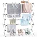 APEXCHASER Clothes Drying Rack, Foldable & Extendable Laundry Rack with Adjustable Size (14.57in-35.43inW), Space-Saving, Rust-Resistant Frame & Floor Protection for Indoor/Outdoor Use, White
