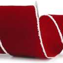 ALTIER 4 Inch x 10 Yards Red Velvet White Fur Wired Ribbon for Christmas Home Decoration Gift Wrapping Bow Making Wreath DIY Crafts