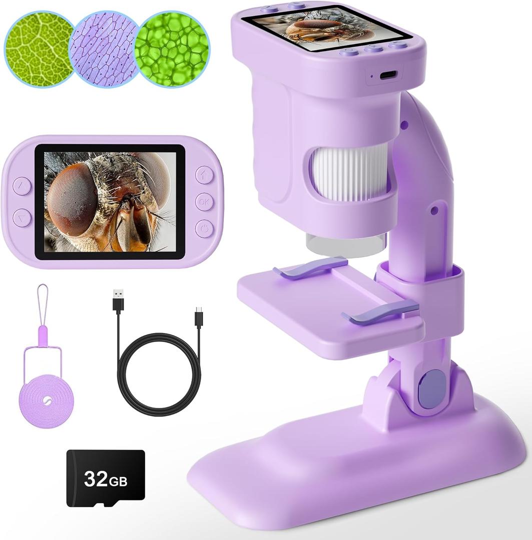 Kids Microscope - Mini Handheld Microscope for Kids, Portable Pocket Digital Toys for Girls Boys Birthday (Purple)