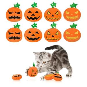 LyssKMK Halloween Pumpkin Toys for Cats Plush Teething Toys Featuring Pumpkin with Range Expressions Embroidery Designs Interactive Plush Toys for Kittens and Cats