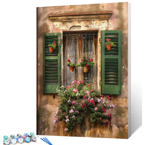 DIY Paint by Numbers Canvas Oil Painting Kit Flowers at The Door Painting Set for Children Adults Beginner Rural Bike Acrylic Painted Wall Art Home Living Room Decorative Frameless (16''Wx20''H(Without Frame), Italian Town-11)
