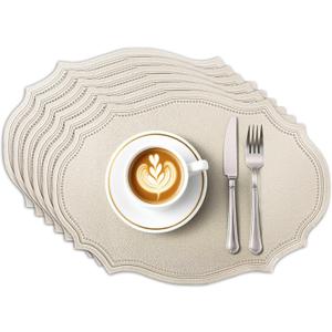 Durable Table Placemats Set of 6,Waterproof Non-Slip Heat Resistant Table Mats,Dual-Sided Faux Leather Place Mats for Dining Party Outdoor.