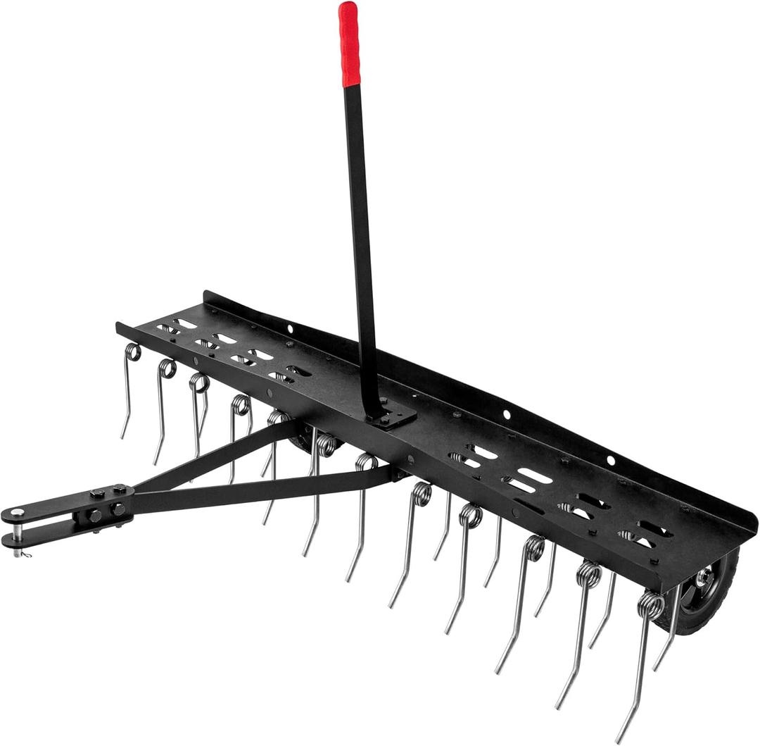 Suchtale 48inch Tow Behind Dethatcher with 24 Spring Steel Tines,Lawn Sweeper Garden Grass Tractor Rake Removes Thatch from Large Lawns, Riding Lawn Mower Attachments for Outdoor Yard Tools Lawn Care