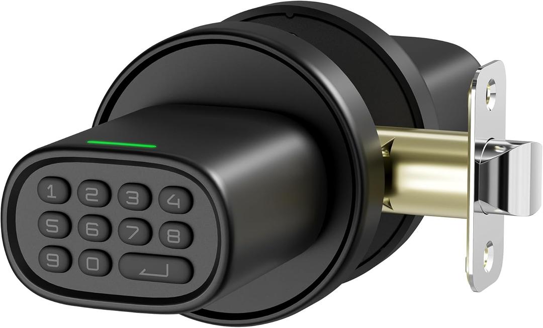 Door Lock Knob with Keypad Keyless Entry Door Knob Electric Coded Indoor Door Knob for Interior Doors Thickness up to 2-1/4", Bedroom, Home Office, Garage, 4xAA Alkaline Battery, M1 Black