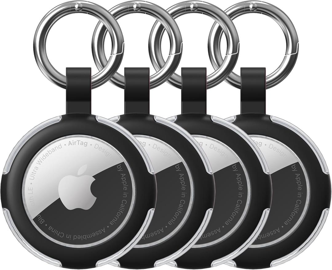 Compatible with AirTag Case Keychain, IPX8 Waterproof Air Tag Holder, Silicone AirTags Cases with Key Ring Apple GPS Item Finders Accessories (Black/Black/Black/Black)