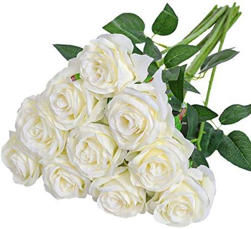 Nubry Artificial Silk Rose Flower Bouquet Lifelike White Fake Rose for Wedding Home Party Decoration Event Gift 10pcs (Off White) Nubry Artificial Silk Rose Flower Bouquet Lifelike White Fake Rose for Wedding Home Party Decoration Event Gift 10pcs (Off White)
