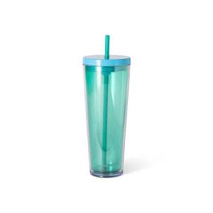 24oz Tumbler with Lid and Straw, Leak Proof and Double Wall Insulated Reusable Plastic Cups,Travel Reusable Iced Coffee Cup (1, Green)