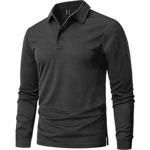 Men's Polo Shirts Long Sleeve Quick Dry Performance Shirt Military Tactical Army Combat Polo Shirts, Grey, Size 3XL
