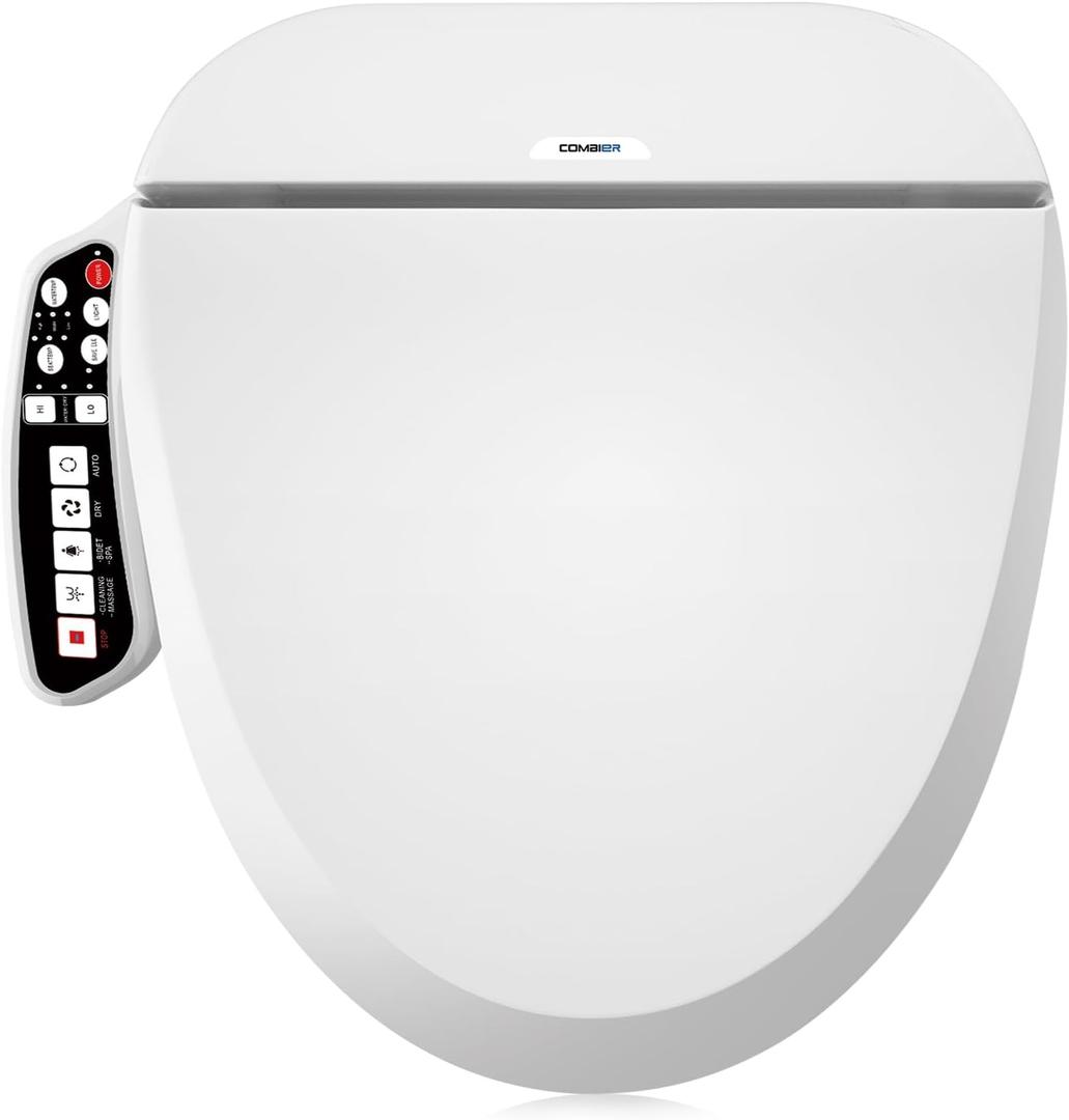 Combier Bidet Toilet Seat, Elongated Smart Unlimited Warm Water, Vortex Wash, Electronic Heated, Warm Air Dryer, Rear and Front Wash (Round)