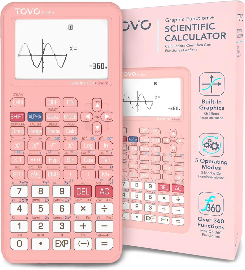 TOVO 2026 Upgraded Scientific Calculator with Graphic Functions, Massive 3" Screen, 360+ Functions Multi-Mode Graphing Calculators for Students, High School & College, TS-259 Pink