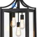 Outdoor Pendant Lights for Porch, 18.5" Large Dusk to Dawn Outdoor Chandelier with Clear Glass, Black Modern Hanging Porch Light, Adjustable Long Chain, OS-KY1004