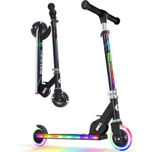 BELEEV V2 Scooters for Kids with Light-Up Wheels & Stem & Deck, 2 Wheel Folding Scooter for Girls Boys, 3 Adjustable Height, Non-Slip Pattern Deck, Lightweight Kick Scooter for Children Ages 3-12 (Black)