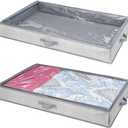 mDesign Soft Fabric Under Bed Storage Organizer Holder Bag for Clothing, Accessories, Linen - Easy-View Top Panel, Attached 2-Way Zippered Lid, Side Handles - 2 Pack - Gray