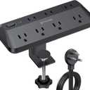 TROND Desk Clamp Power Strip - 1700J Surge Protector with 7 Outlets, Desktop Edge Mount Extension Cord, Fit 1.97" Tabletop, 10FT Flat Plug for Teacher Must Haves, Office, ETL List, Black