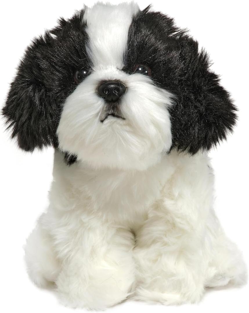Bearington Collection Black & White Stuffed Dog - Puppy Stuffed Animal - Plush Shih Tzu Animal - 13 Inch - Realistic Dog (Butch)