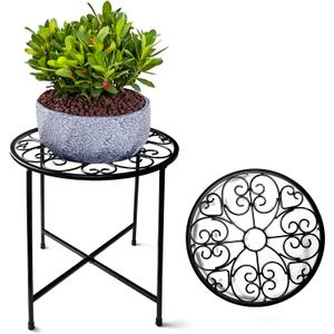 Plant Stand Indoor Outdoor, 15" Tall Flower Pot Stand, Round Metal Corner Plant Stand for Flower Pot, Rustproof Flower Plant Holder for Home, Garden, Patio, Plant Lovers, Housewarming (Set of 1)