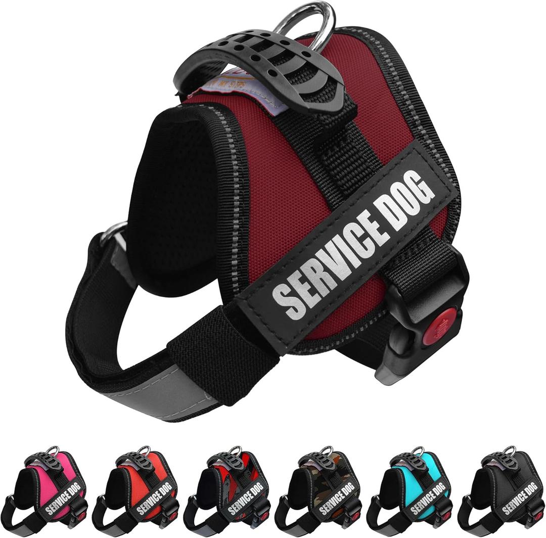 ALBCORP Service Dog Vest Harness  Reflective Service Animal Vest, No-Pull Harness with Handle & Mesh Padding  Sizes XXS-XL for Puppies  2 Removable Service Patches Included (Extra Small, Maroon) (XS 16.5''- 20.5'' Girth)