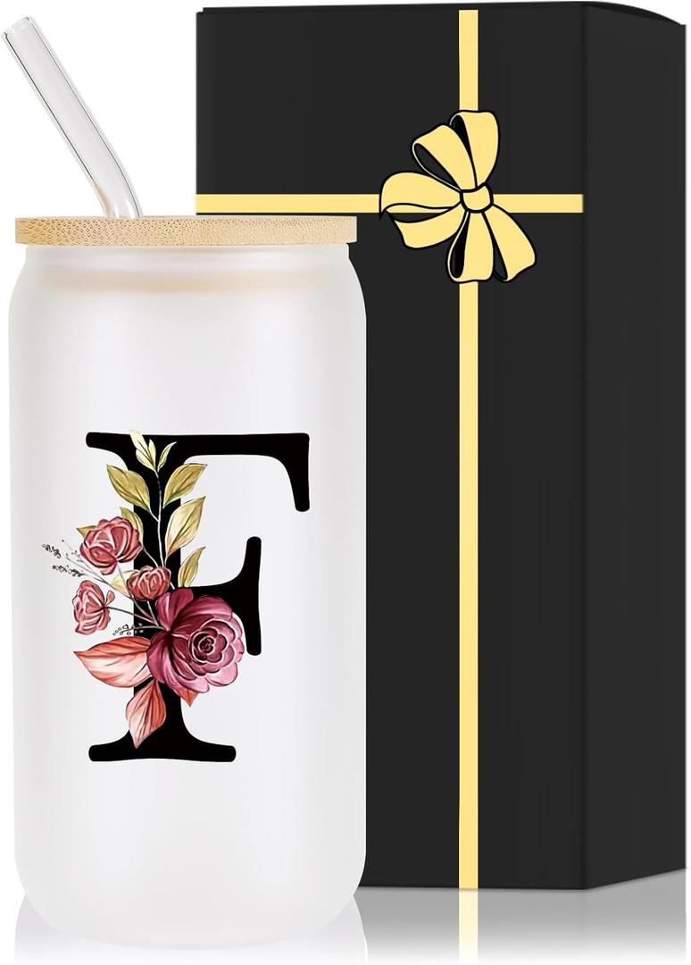 Monogrammed Glass Drinking Cup With Lid Straw Women Flight Attendant Pet Sitter Secretary Hairdress Caregiver Musicians Dancer Cheerleaders Hairstylist Nanny Hair Stylist Nail Technician Gift, F