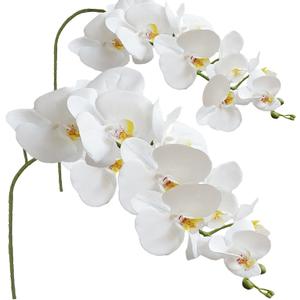 FagusHome Artificial Phalaenopsis Flowers Branches 9 Large Blooms Artificial Orchid Flowers Stem Plants 42 Inches 2 Pcs for Home Wedding Dcor (White)