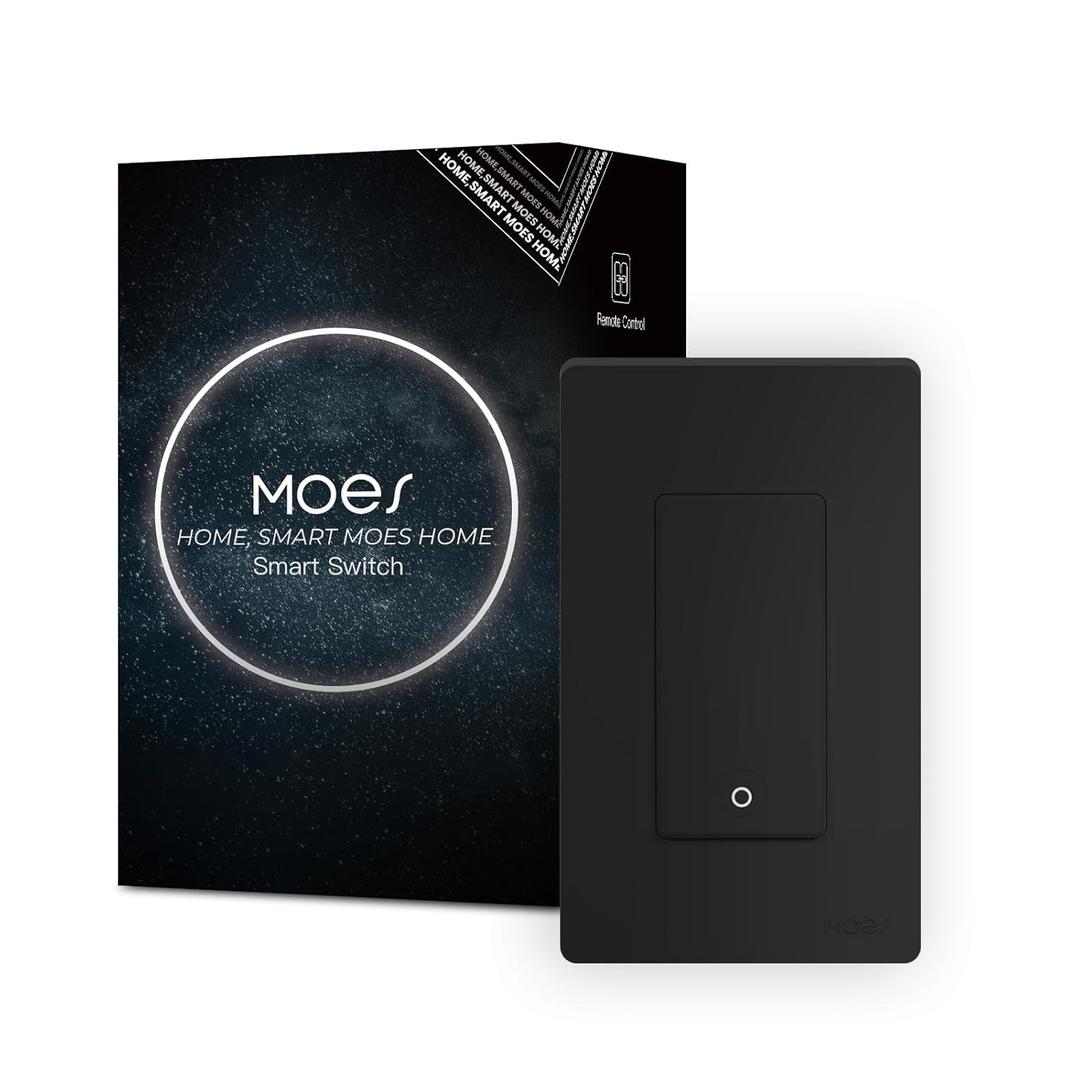 MOES 2nd Generation WiFi Smart Light Switch, Wall Switch 2.4GHz, Neutral Wire Required, Smart Life APP Remote Control, Compatible with Alexa, No Hub Required, Black 1 Gang