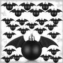 24 Pcs Gothic Halloween Bat Ornaments for Tree Black Christmas Tree Balls Ornaments Decorations 5.9 Inch 3D Twinkling Hanging Bats Decor with Wings for Xmas Halloween Decor(Black,Bat)