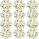 Tigeen Artificial Flowers Artificial Peonies Silk Flowers Faux Peony Fake Peony Silk Hydrangea Bouquet for Wedding Table Centerpiece Floral Vase Decor(Champagne White,12 Bundles)