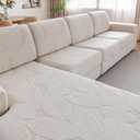 QIANMEW Couch Covers for Sectional Sofa, Washable Stretch Soft Sofa Cushion Covers L Shape Sofa Slipcovers Anti Slip Furniture Decor Protector for Pets (1PC L Chaise Cover,Ivory)