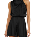BTFBM Women Mock Neck Summer Romper 2025 Spring Beach Vacation Clothes Sleeveless Elastic Waist Satin Shorts Jumpsuit, XL