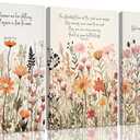 3Pcs Christian Floral Canvas Wall Art Prints Bible Scripture Wildflowers Paintings Flowers Pictures Wall Decor for Church Prayer Room Living Room Home Decoration 16x24IN
