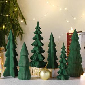 Wesiti 6 Pcs Velvet Ceramic Christmas Trees Figurines 9.84''7.49'' Large Modern Velvet Cones Tabletop Christmas Tree Figurine Green Centerpieces Table for Xmas Holiday Fireplace Farmhouse Decor