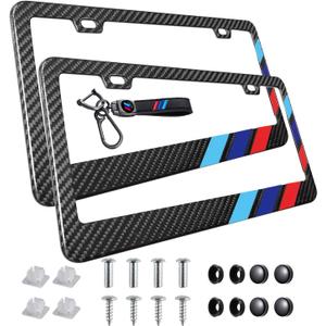 2 Pack Tri-Color License Plate Frame, Front Back License Plate Cover, License Plate Bracket Holder Rust-Proof Rattle-Proof for US CA Standard Car & 1Pcs Key Chain