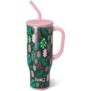Swig Life 30oz Mega Mug, 30oz Tumbler with Handle and Straw, Large Insulated Tumblers, Cup Holder Friendly Travel Mug, Stainless Steel 30 oz Tumbler, Reusable Insulated Water Bottle (Merry Mistletoe)