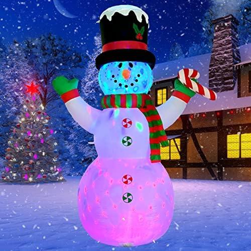 Buheco Snowman Inflatable Christmas Yard Decorations 8ft Giant Cute Blow Up Snowman Inflatables Outdoor Rotating Colorful Led Lights Xmas Frosty Winter Decor for Indoor Outside Lawn Holiday Vacation