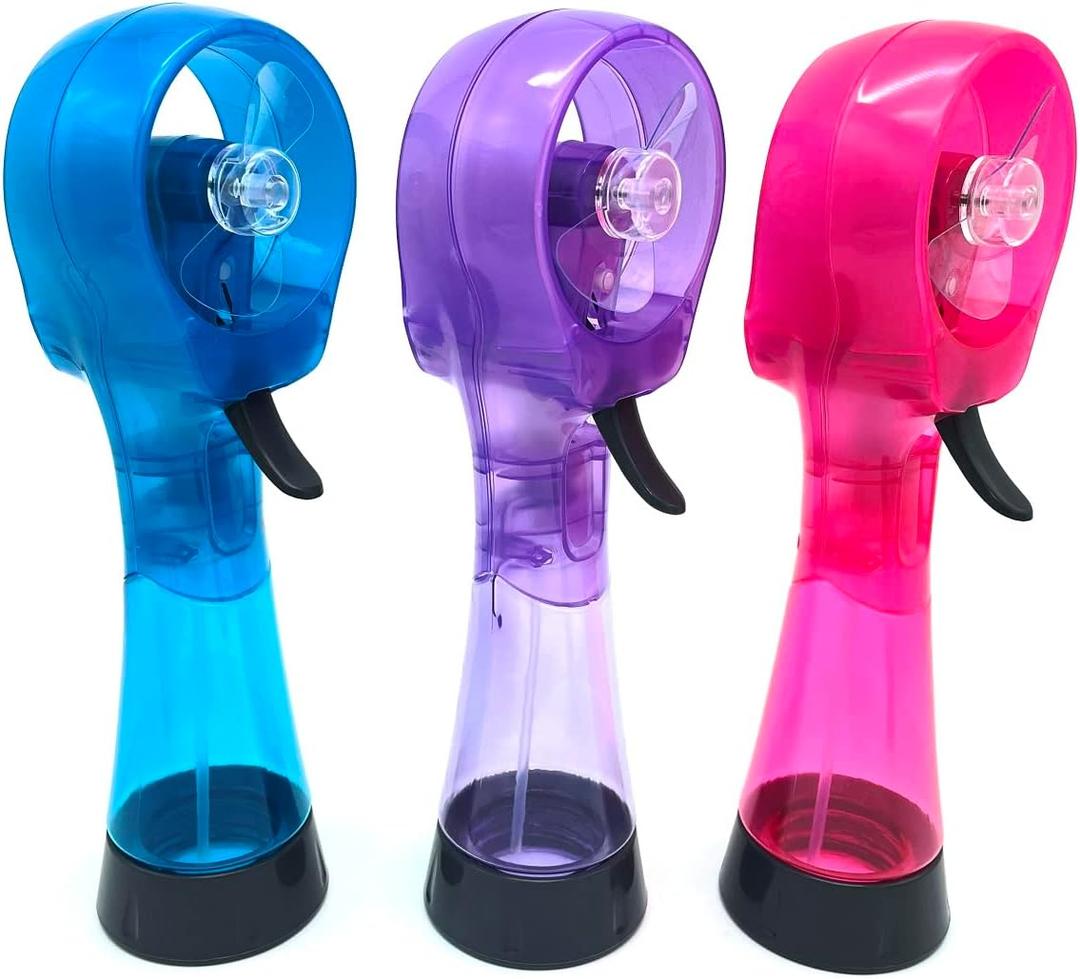 Water Misting Fan Portable Handheld Spray Fans Battery Operated for Outdoor Cooling- Set of 3 (Sky Blue/Purple/Pink)