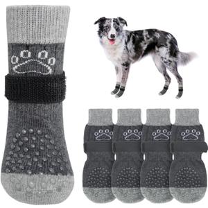 SCENEREAL Dog Socks to Prevent Licking Paws for Hot/Cold Pavement Anti Slip, Dog Shoes for Hardwood Floors, Dog Boots & Paw Protectors with Grippers for Small Medium Large Senior Dogs, Grey M (Grey Pearl Paw(Pack of 4))