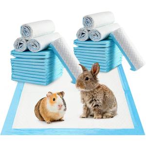Fhiny Rabbit Pee Pads, 18" x 24" 50 PCS Guinea Pig Disposable Cage Liner Leak-Proof Super Absorbent Potty Training Pad with Quick-Dry Surface for Bunny Cat Puppy or Other Small Animals (Blue)