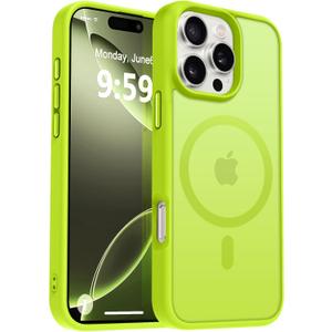 MOCCA Strong Magnetic for iPhone 16 Pro Phone Case, [Compatible with Magsafe][16FT Mil-Grade Drop Protection] Slim Thin Translucent Matte Protective Cover Case for iPhone 16 Pro Case,Fluorescent Green