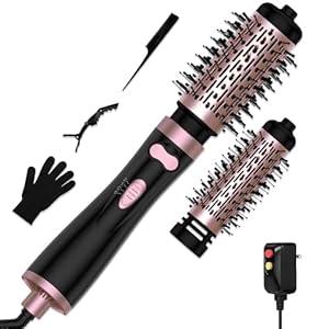 3 in 1 Rotating Hair Dryer Brush, Auto Rotating Blow Dryer Brush Spinning with 2 Brushes (2" & 1.5"), Negative Ionic Brush Blow Dryer, Round Brush Blow Dryer Volumize Curling 100-120V