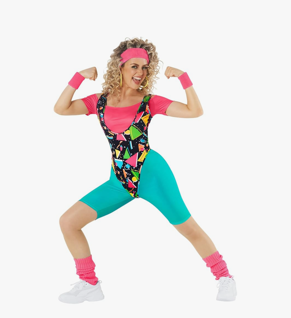 Morph 80s Workout Outfit for Women 90s Retro Workout Outfits 80 s Aerobics Outfit Halloween Costume for Womens, L