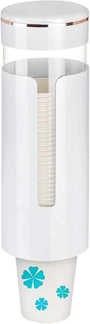 Cup Dispenser, Pull Type Water Cooler Cup Holder Fit 4oz-7oz Disposable Cups, Upgraded Wall Mounted Mouthwash Cup Dispenser for Bathroom Office Gym School (White)