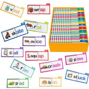 30 Read Word Families Learn to Read Flash Cards Set, Phonics and Sight Words with Activity Book, Read and Rhyme Flip Activity Book,ABC Vocabulary Flashcards Reading Games