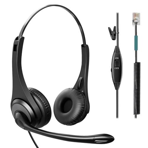 Phone Headsets for Office Phones - Corded Telephone Headset w/Noise Canceling Mic, Headset for Phones Landline Office Compatible with Polycom Plantronics Nortel Toshiba Mitel ShoreTel Deskphones etc