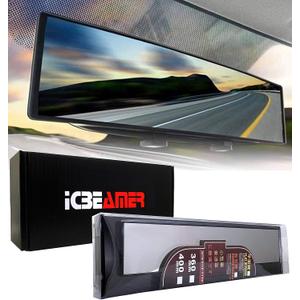 14.2" ICBEAMER Clip On Rear View Mirror | Flat Clear Tint, Panoramic Wide Angle HD Glass, Anti Glare, Universal Fit for Car, SUV, Truck | Eliminates Blind Spots (1 Pack)