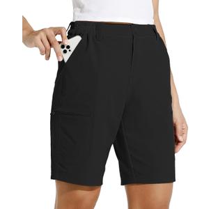 Willit Women's 10" Hiking Cargo Shorts Stretch Golf Active Long Quick Dry Outdoor Summer Shorts (XX-Large, Black)