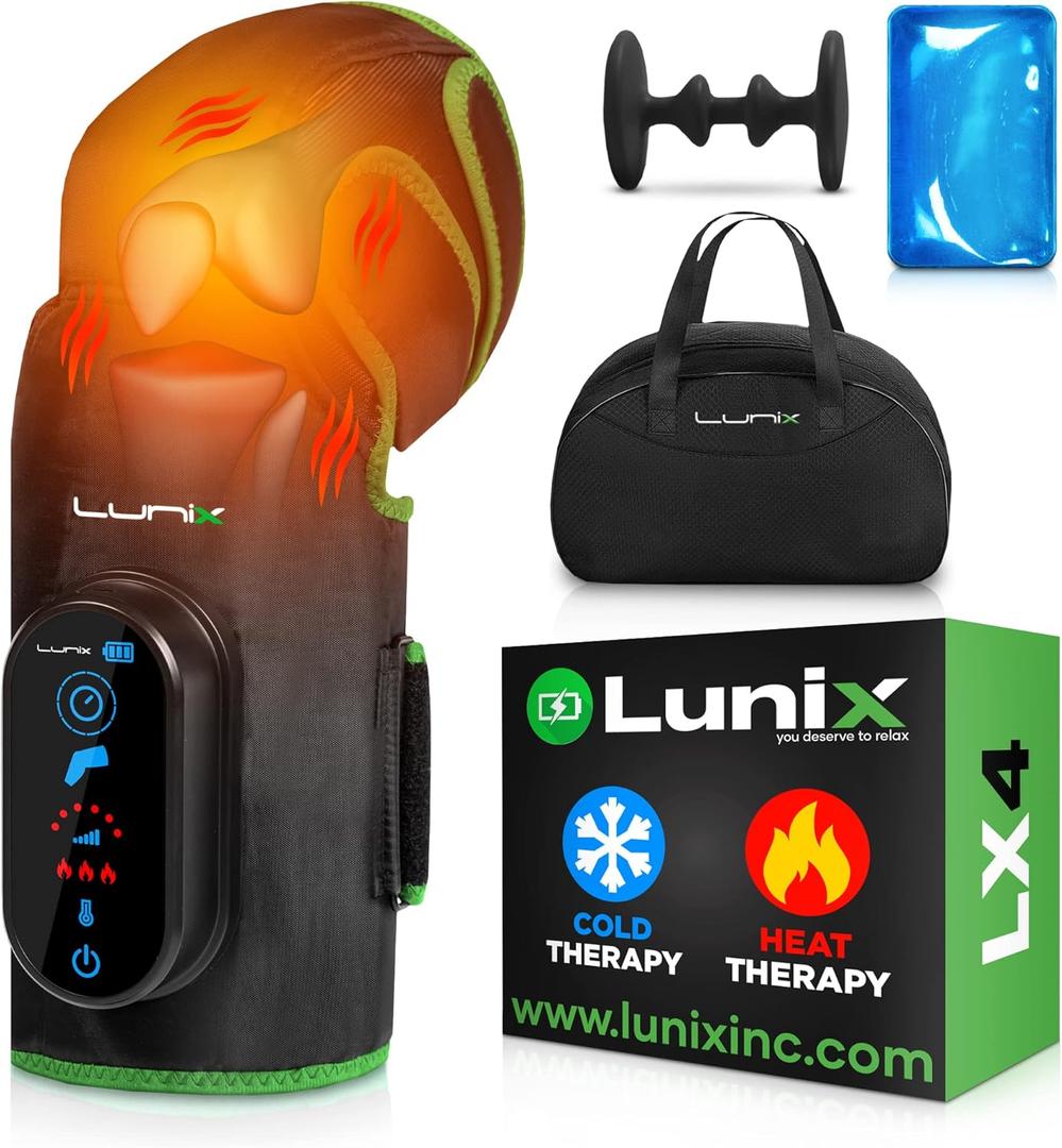 Lunix LX4 FSA Cordless Knee Massager with Heat, Compression & Vibration, Rechargeable Wrap for Knee, Calf & Thigh, Hot/Cold Therapy Option, Touchscreen Control for Everyday Comfort, Forest Green